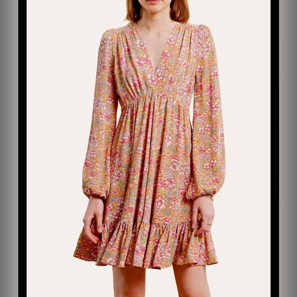 Bytimo Summer Long Sleeve Minidress in Dark Field Summer dress - Picture 1 of 11